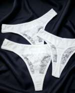3'lü Tanga Beyaz, Siyah, pembe, Önü Dantel Arkası Pamuklu String Sexi Kadın Külot - Görsel 3